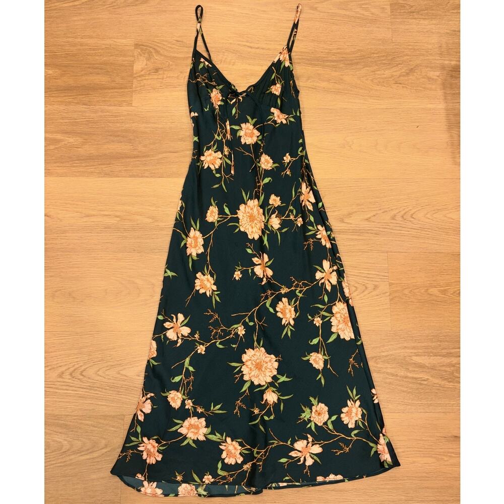Urban outfitters dark green pink floral dress midi womens size XS